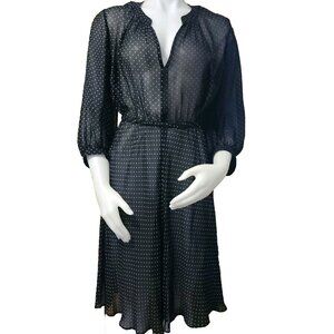 Akris Mulberry Silk Dress Womens Small Sheer Black Two Tone Polka Dot Fit Flare